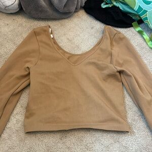 golden long sleeve top cotton material with little v cut